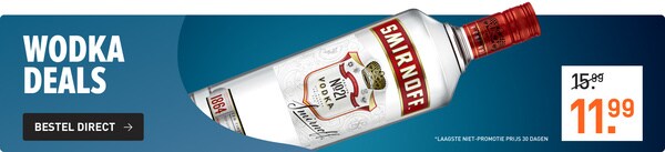 wodka deal: 1 liter smirnoff wodka van &euro;15.99&nbsp;voor &euro;11.99